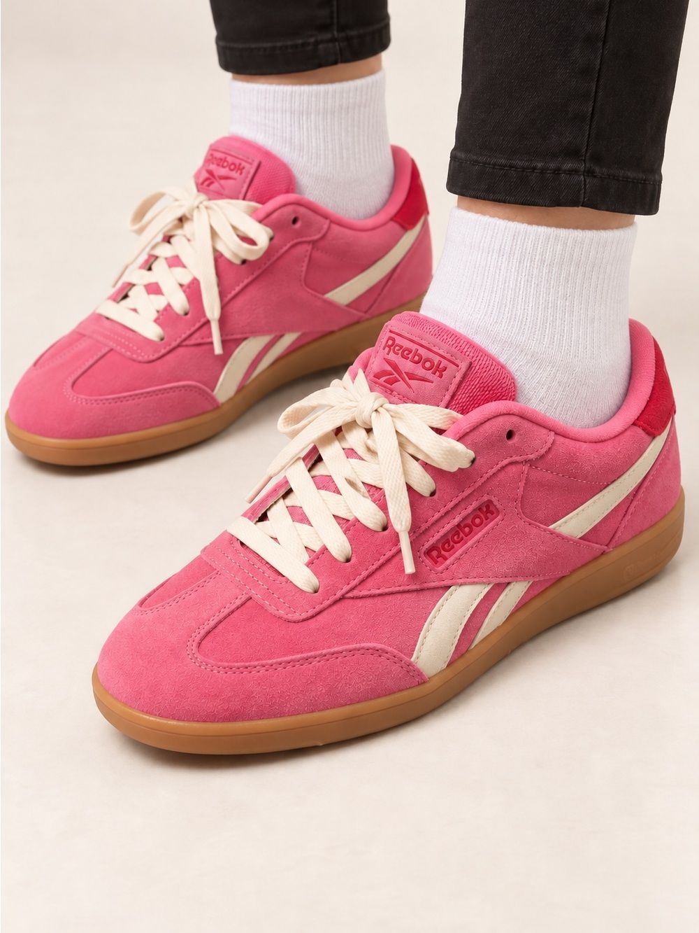 Size 7 - Reebok Hot Pink Suede Sneakers with Cream Accents (new without box)